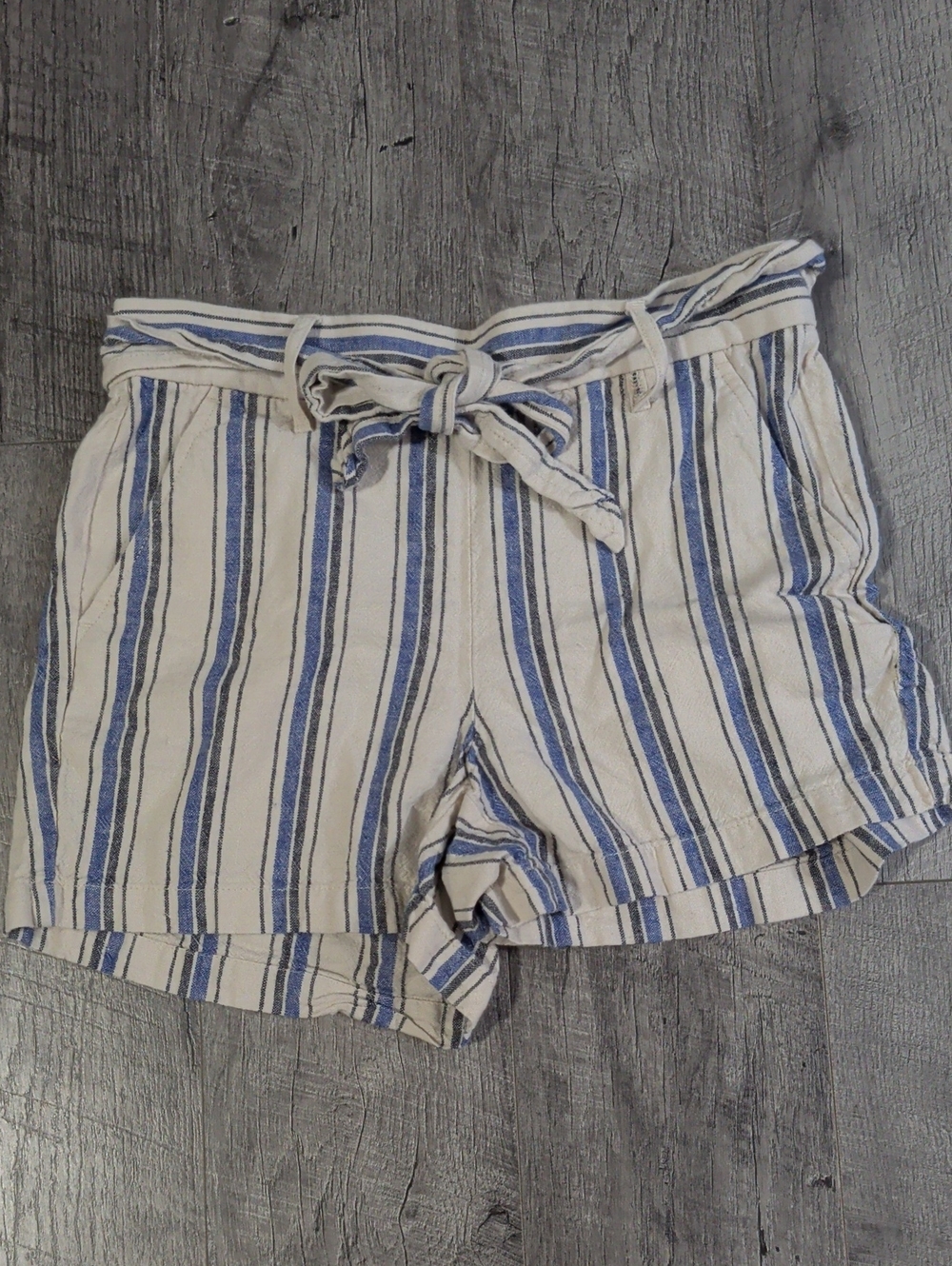 J. Crew Blue and Cream Striped Pull-on Tie Belt Shorts, Size 6